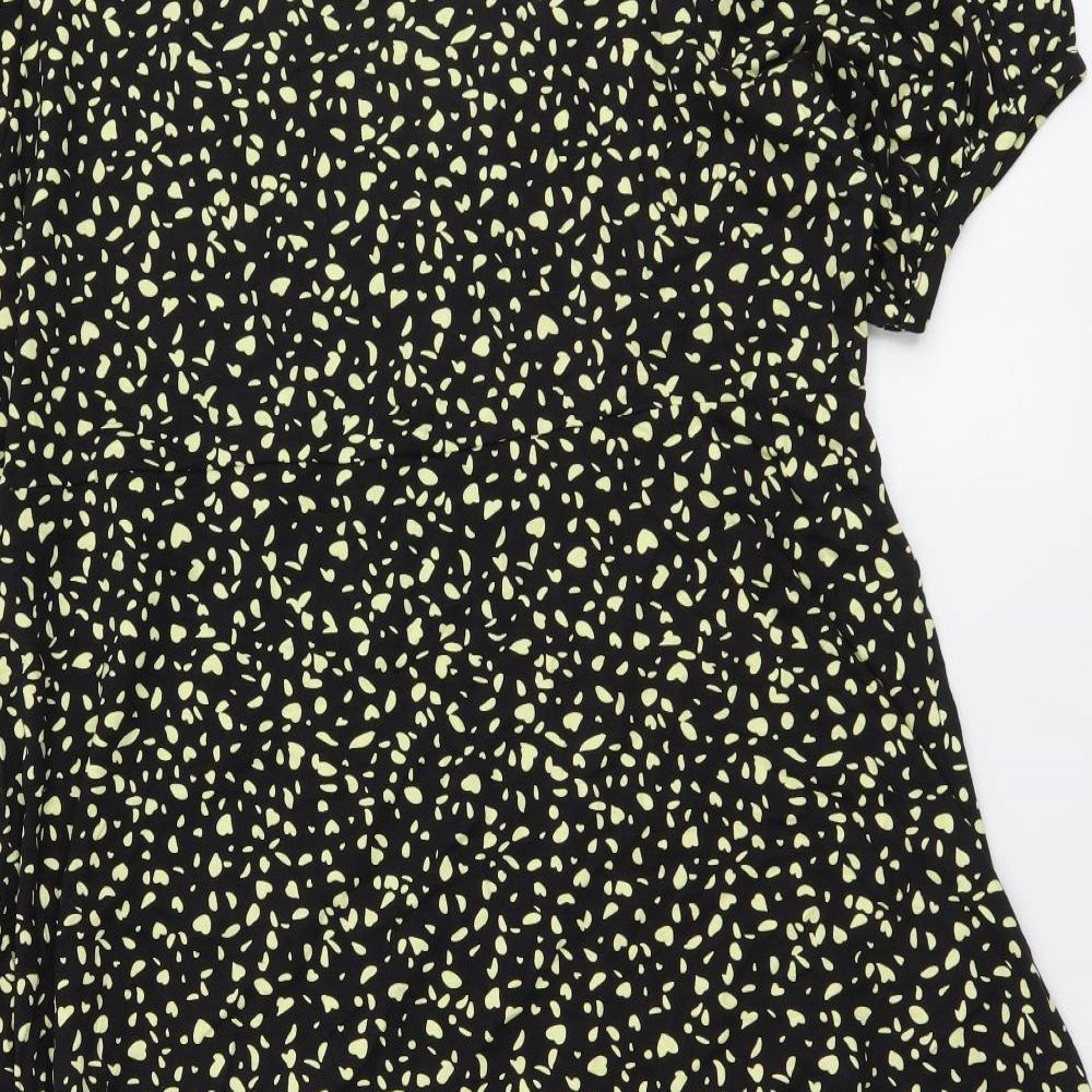 Marks and Spencer Womens Black Geometric Viscose A-Line Size 24 Round Neck Pullover