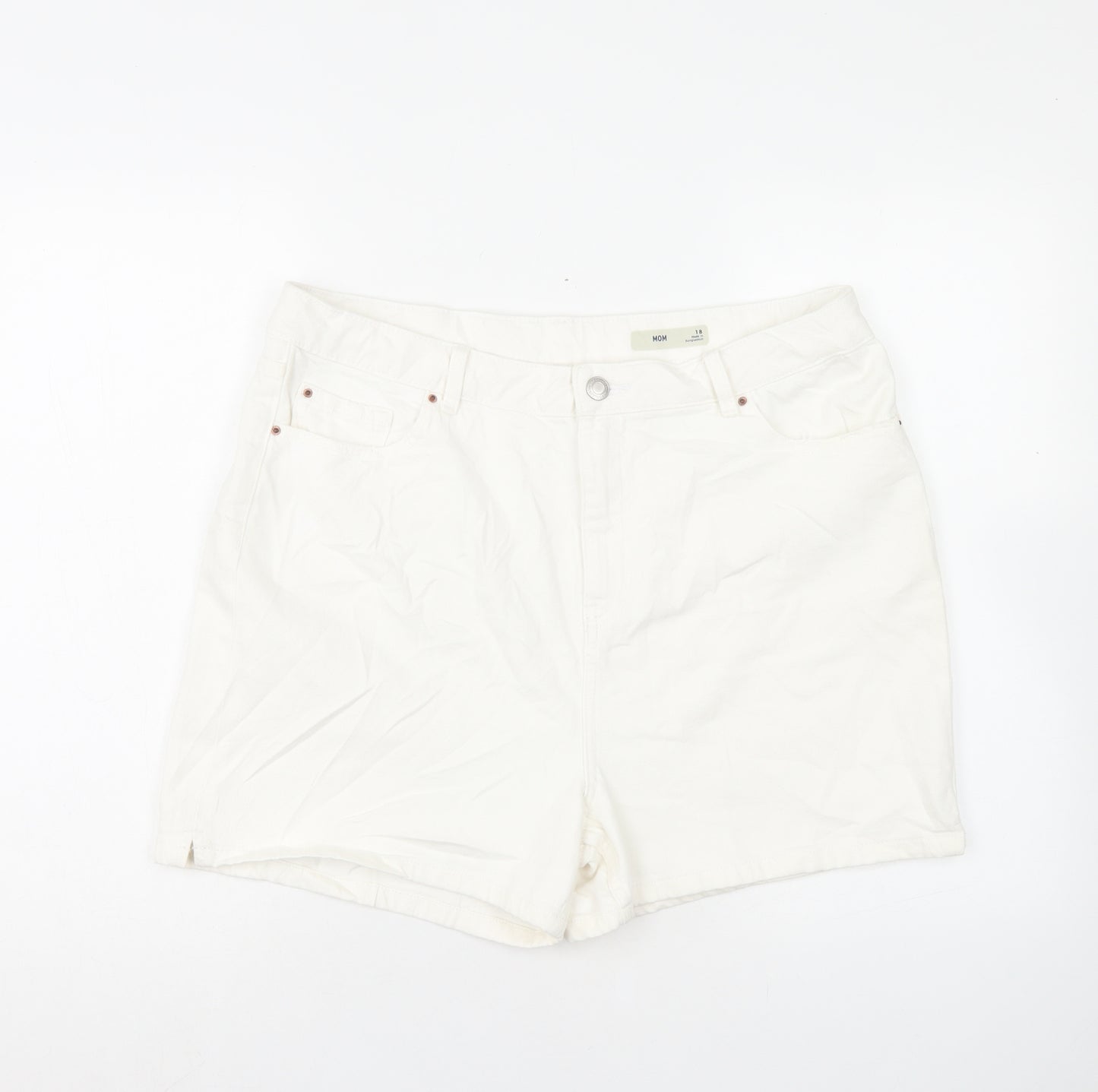 Marks and Spencer Womens White Cotton Mom Shorts Size 18 L4 in Regular Button
