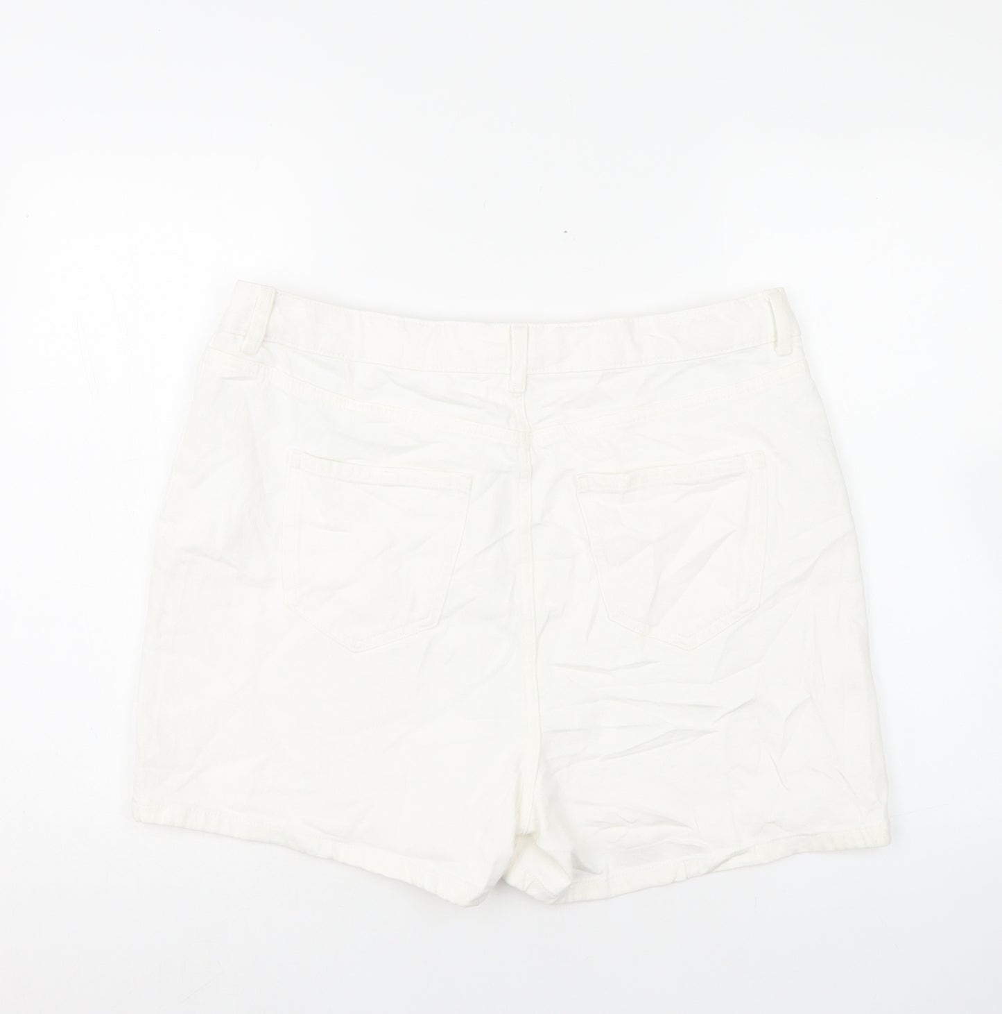Marks and Spencer Womens White Cotton Mom Shorts Size 18 L4 in Regular Button