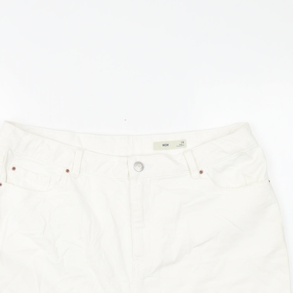 Marks and Spencer Womens White Cotton Mom Shorts Size 18 L4 in Regular Button