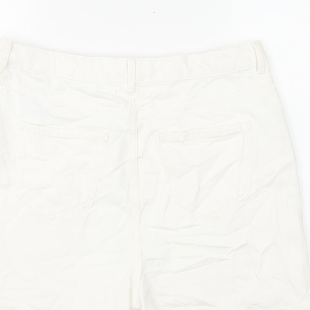 Marks and Spencer Womens White Cotton Mom Shorts Size 18 L4 in Regular Button