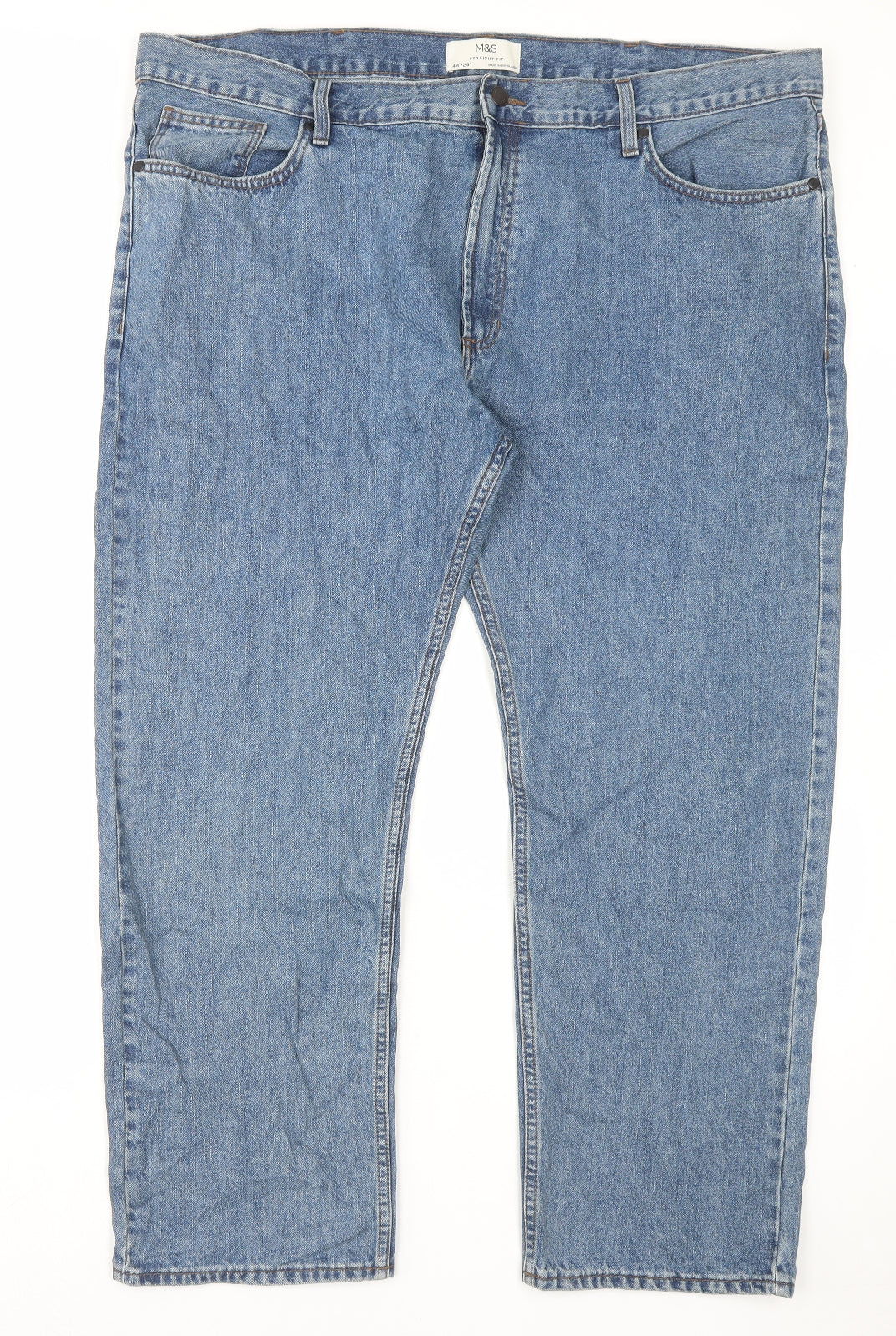 Marks and Spencer Mens Blue Cotton Straight Jeans Size 44 in L29 in Regular Button