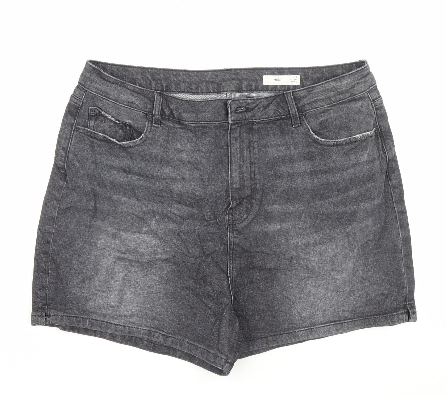 Marks and Spencer Womens Black Cotton Mom Shorts Size 18 L3 in Regular Button