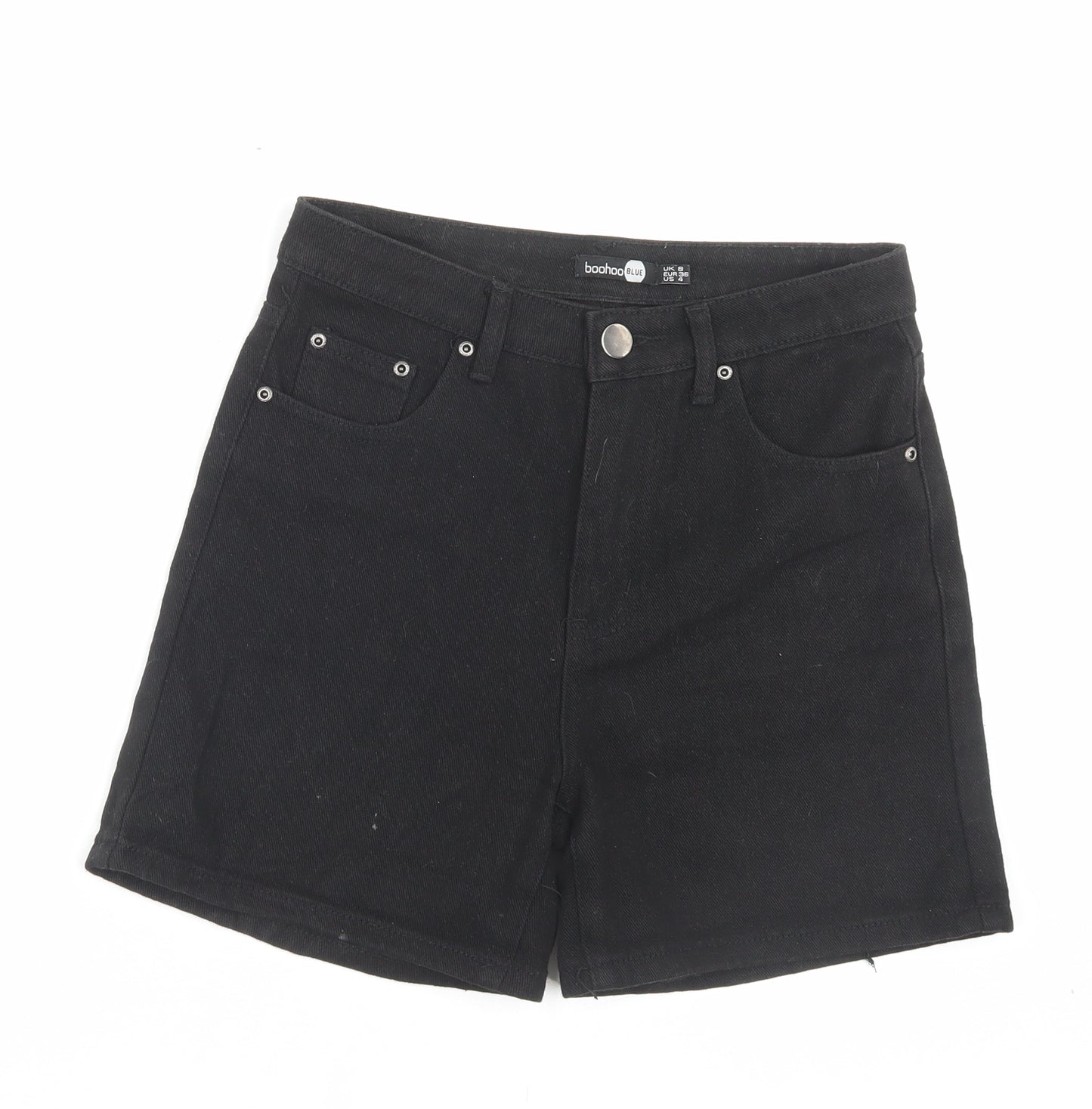 Boohoo Womens Black Cotton Bermuda Shorts Size 8 L4 in Regular Button