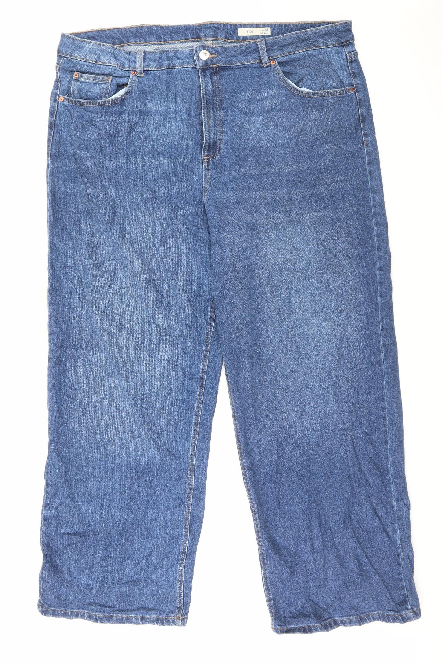 Marks and Spencer Womens Blue Cotton Wide-Leg Jeans Size 22 L30 in Regular Button