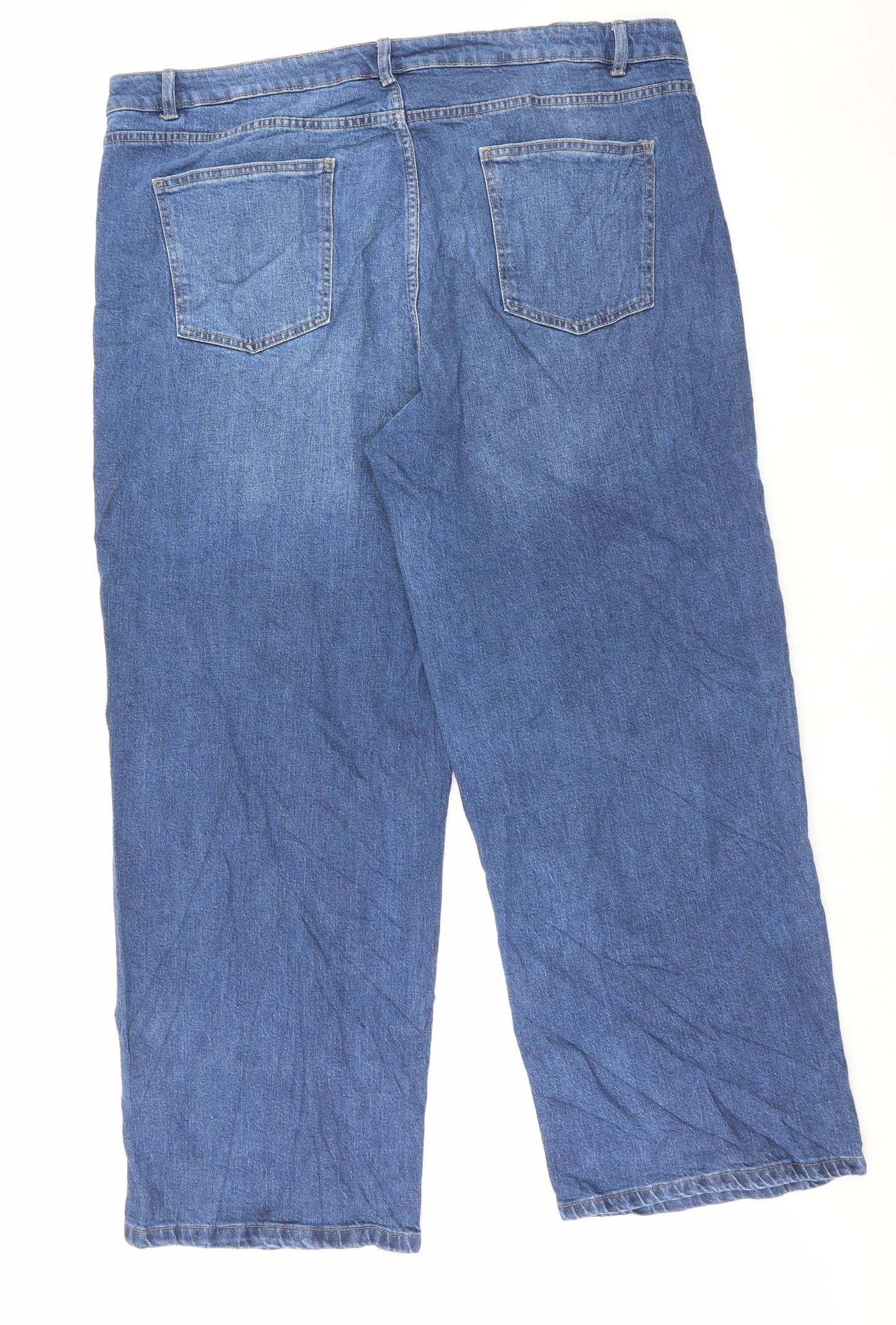 Marks and Spencer Womens Blue Cotton Wide-Leg Jeans Size 22 L30 in Regular Button