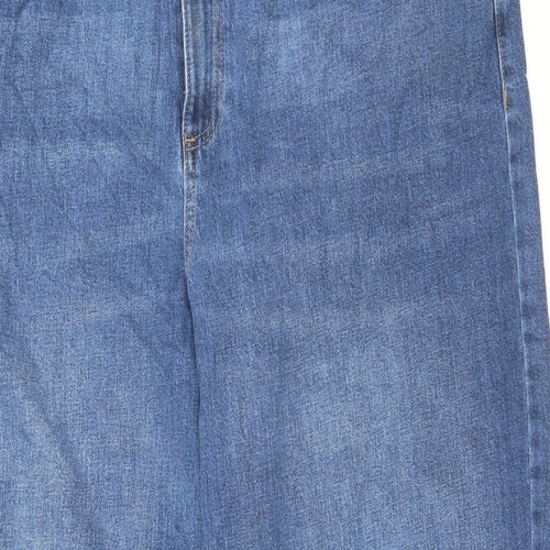 Marks and Spencer Womens Blue Cotton Wide-Leg Jeans Size 22 L30 in Regular Button