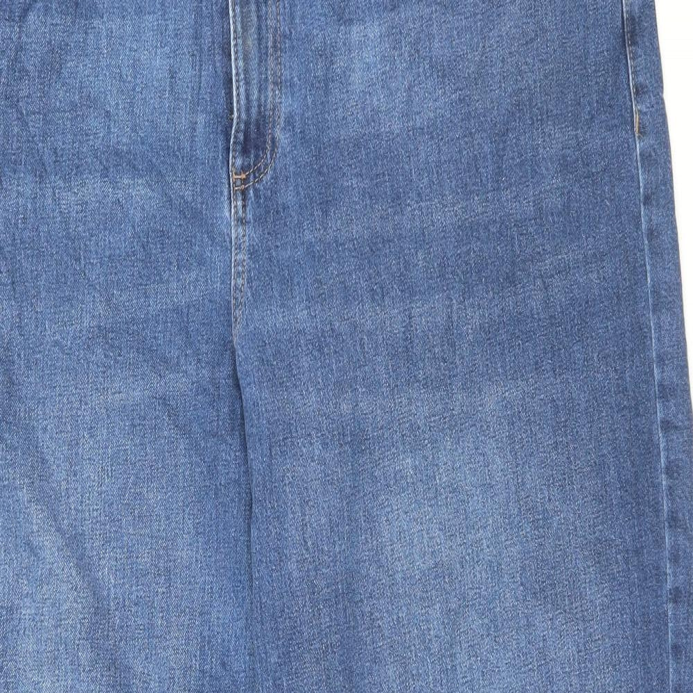 Marks and Spencer Womens Blue Cotton Wide-Leg Jeans Size 22 L30 in Regular Button