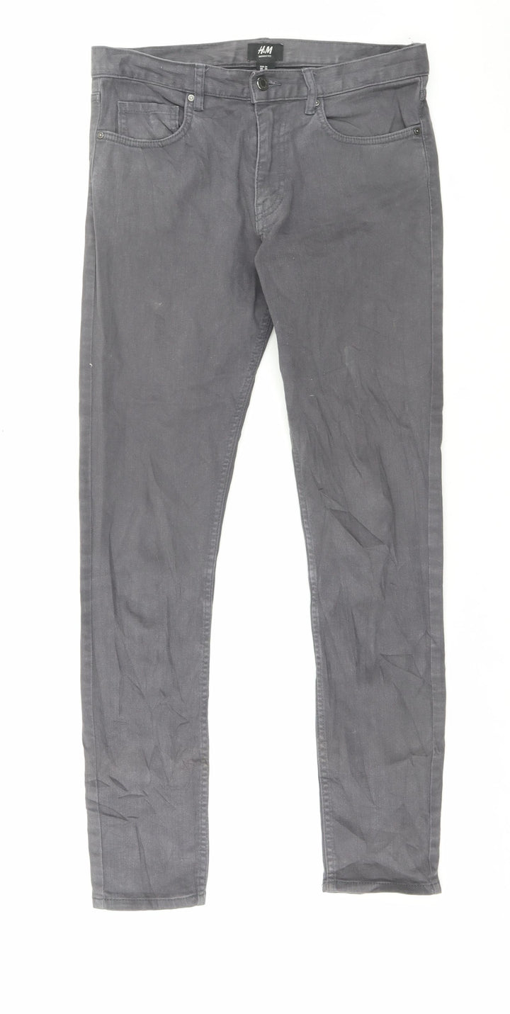 H&M Womens Grey Cotton Skinny Jeans Size 30 in L30 in Regular Button
