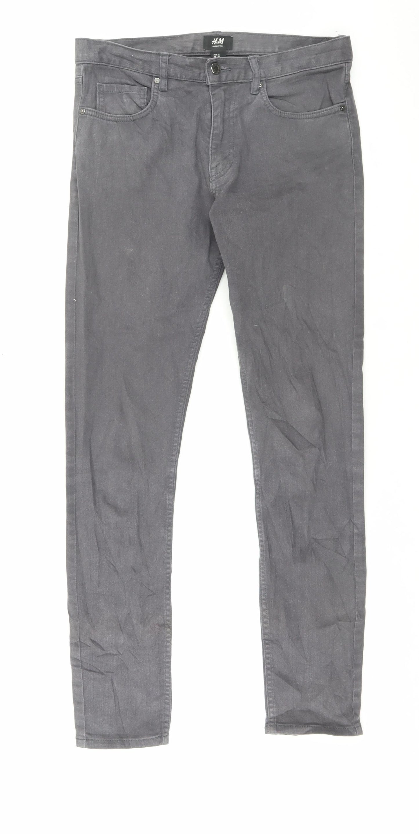 H&M Womens Grey Cotton Skinny Jeans Size 30 in L30 in Regular Button