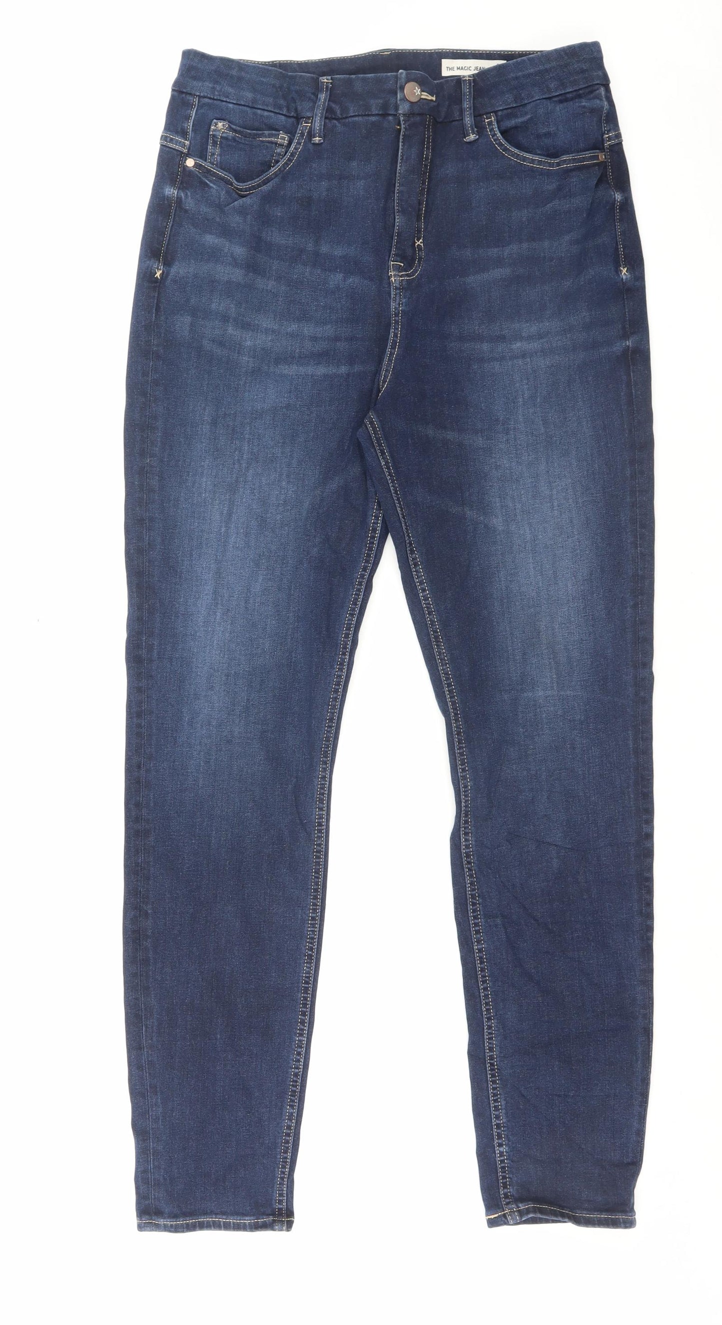 Marks and Spencer Womens Blue Cotton Skinny Jeans Size 14 L30 in Regular Button