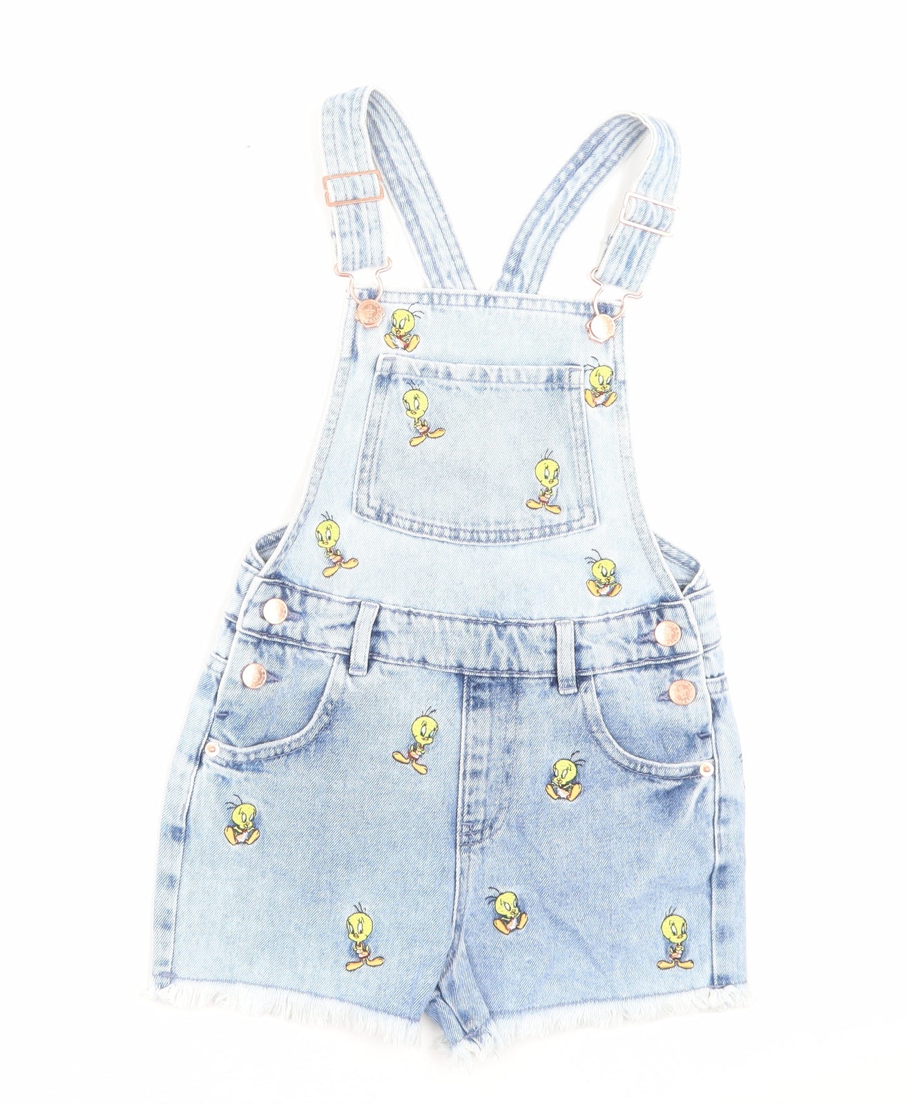 Marks and Spencer Girls Blue Cotton Playsuit One-Piece Size 7-8 Years Button