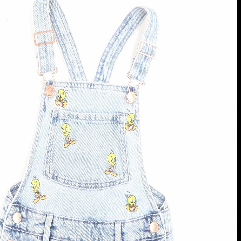 Marks and Spencer Girls Blue Cotton Playsuit One-Piece Size 7-8 Years Button