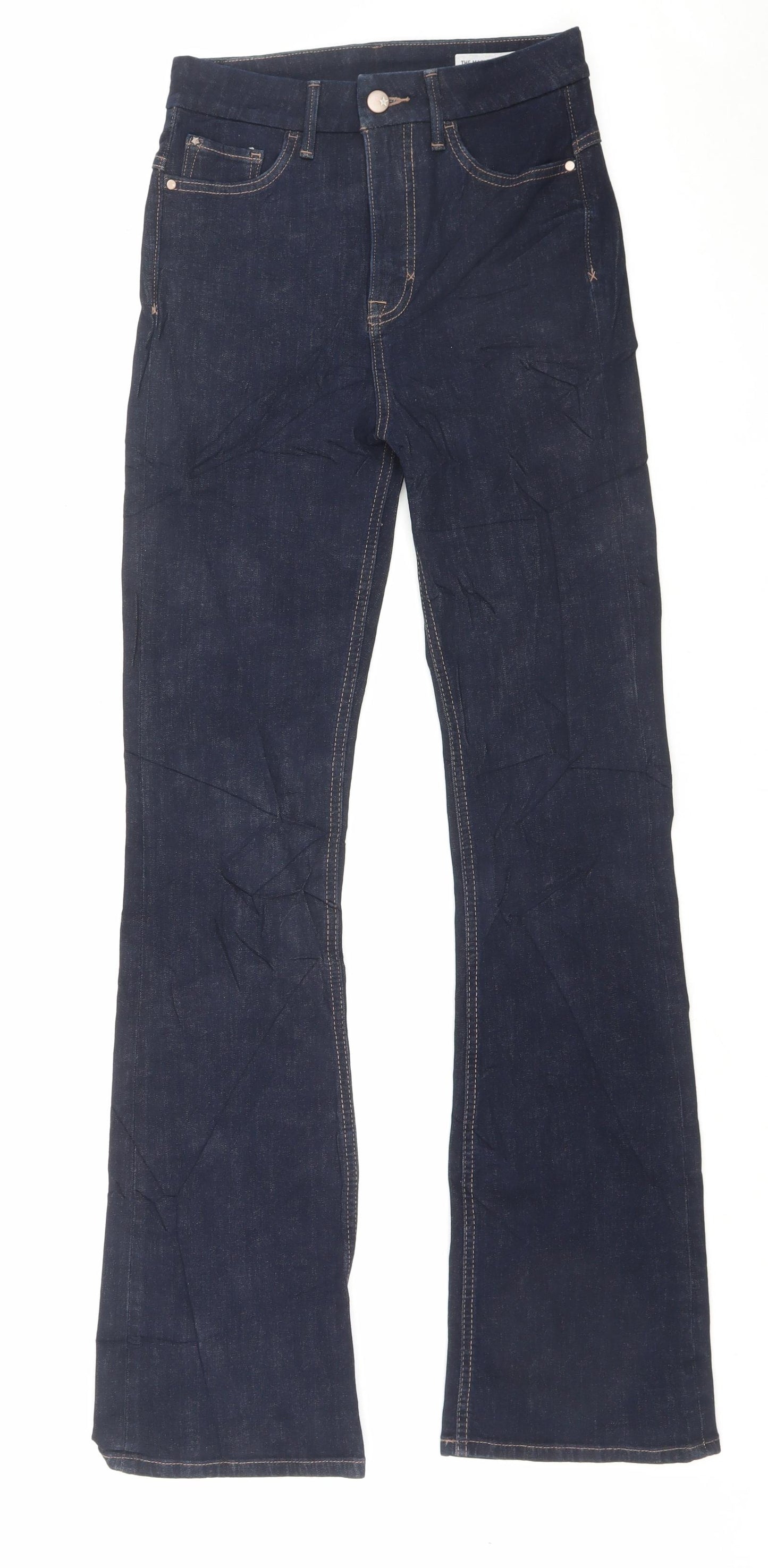 Marks and Spencer Womens Blue Cotton Bootcut Jeans Size 8 L33 in Regular Button