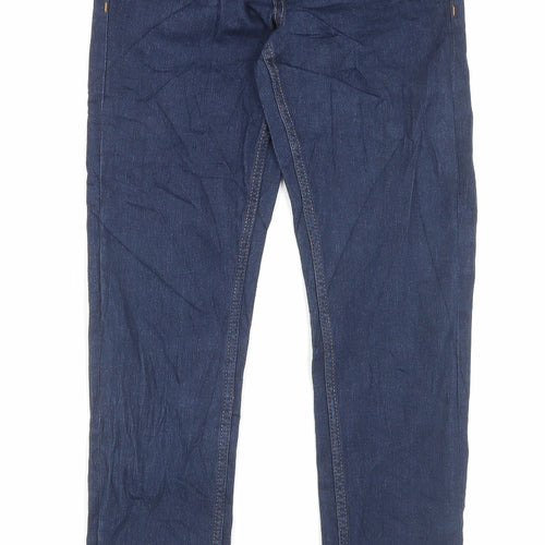 Marks and Spencer Womens Blue Cotton Straight Jeans Size 6 L29 in Slim Button