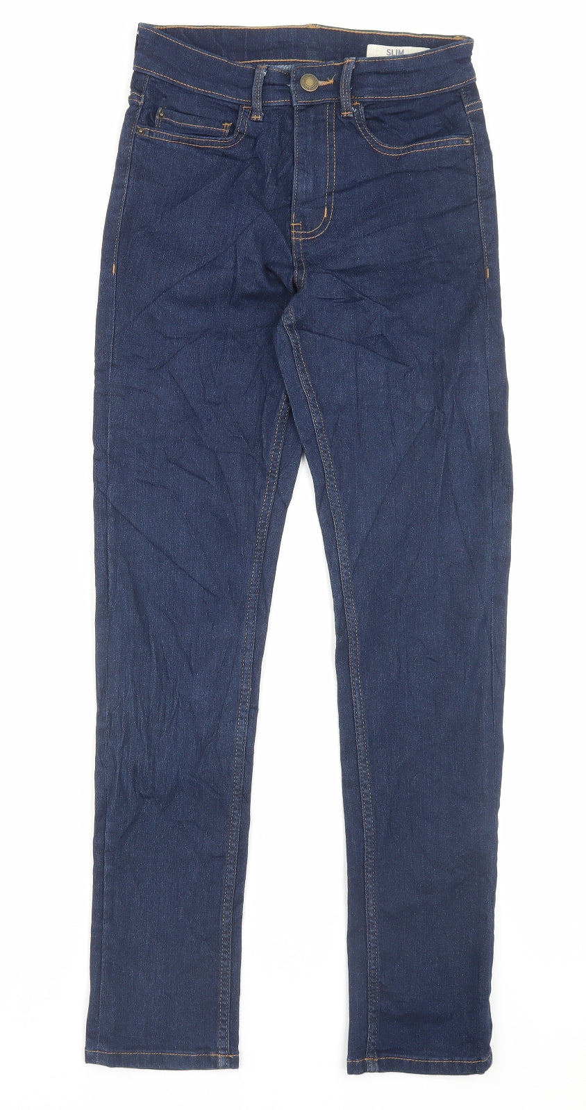 Marks and Spencer Womens Blue Cotton Straight Jeans Size 6 L29 in Slim Button