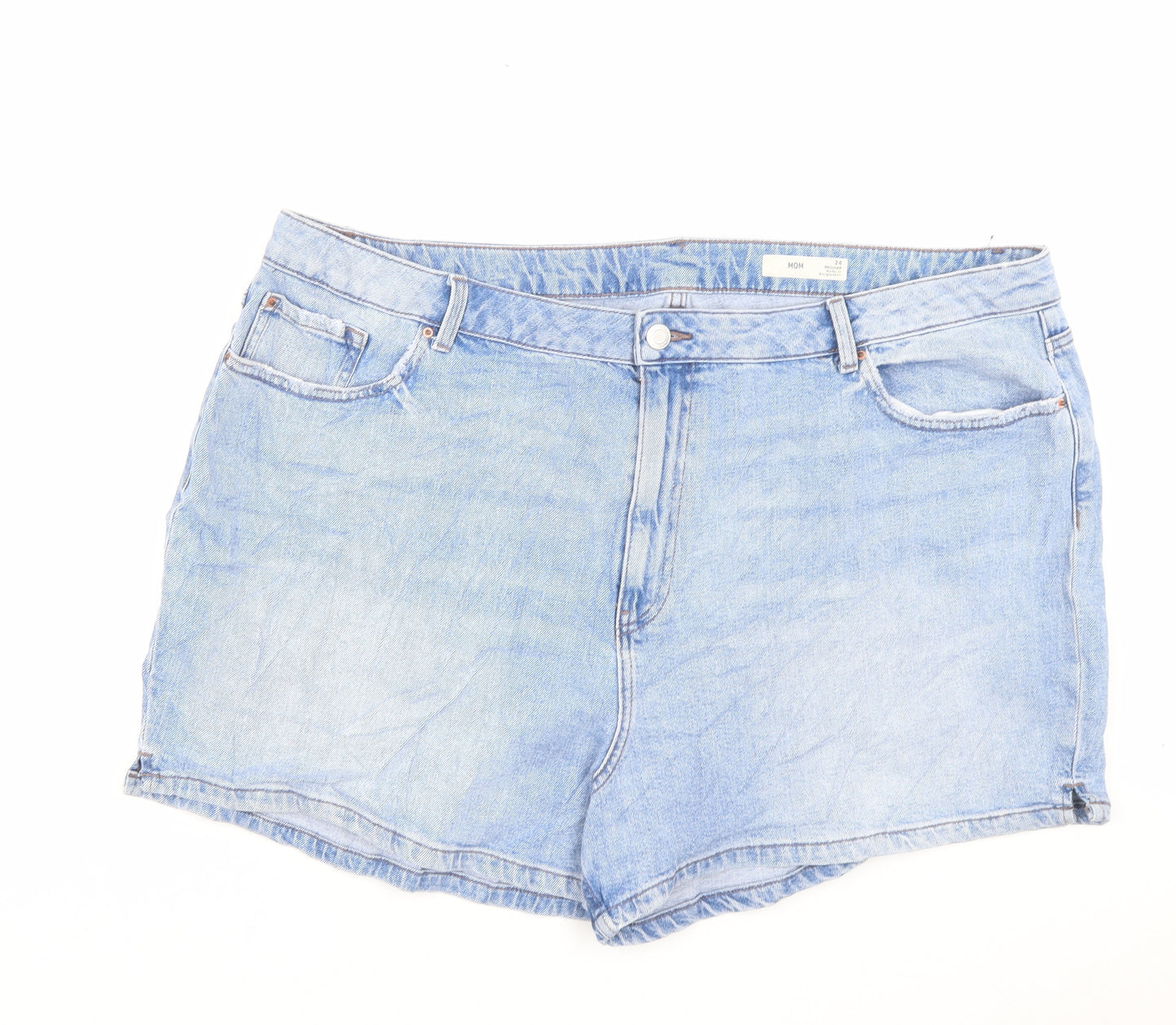 Marks and Spencer Womens Blue Cotton Mom Shorts Size 24 L4 in Regular Button