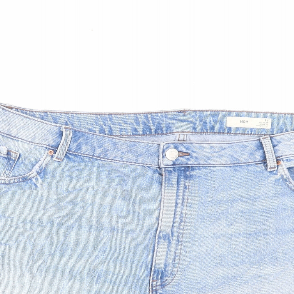Marks and Spencer Womens Blue Cotton Mom Shorts Size 24 L4 in Regular Button