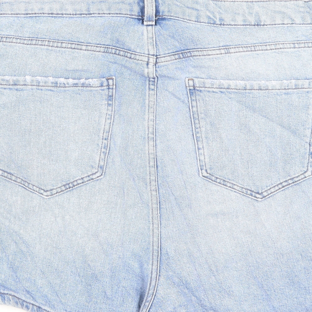 Marks and Spencer Womens Blue Cotton Mom Shorts Size 24 L4 in Regular Button