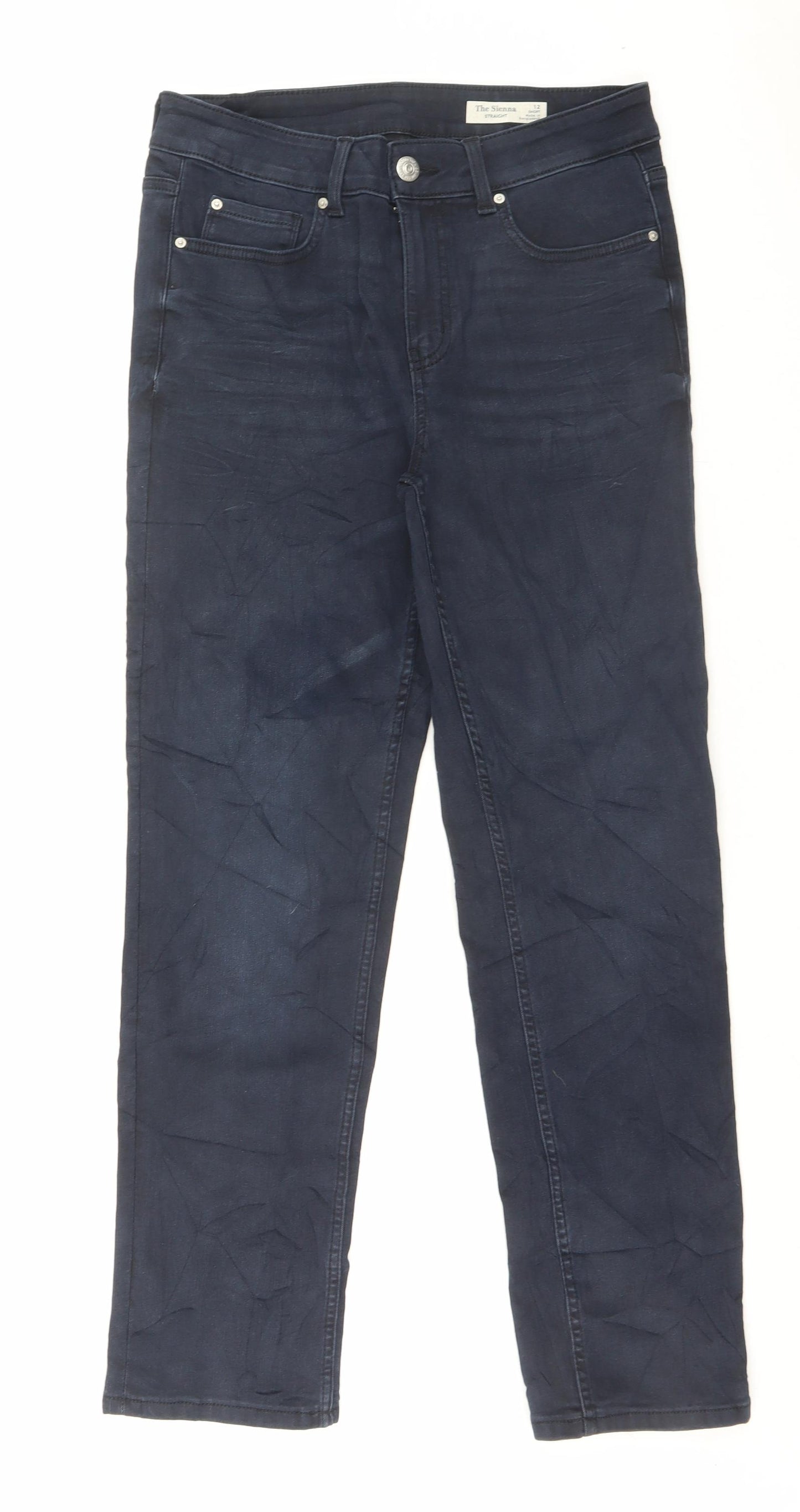 Marks and Spencer Womens Blue Cotton Straight Jeans Size 12 L29 in Regular Button