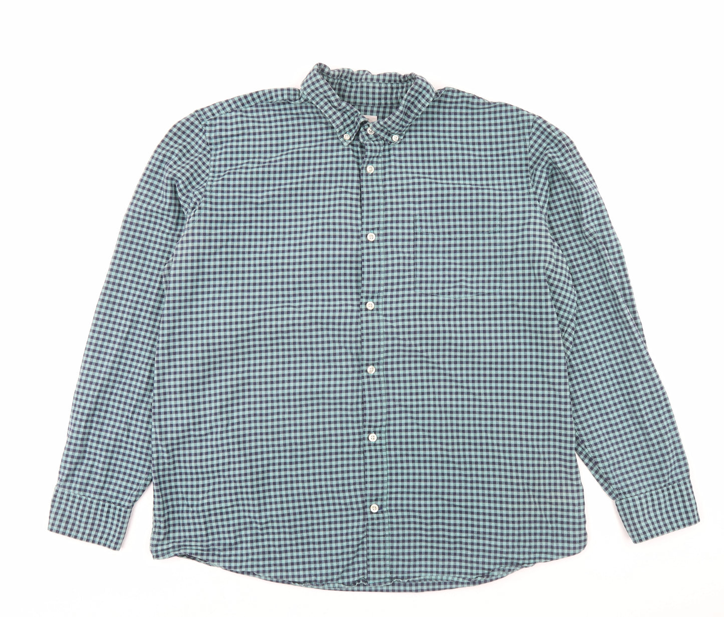 Gap Mens Green Plaid Cotton Button-Up Size XL Collared Button - Pocket Detail