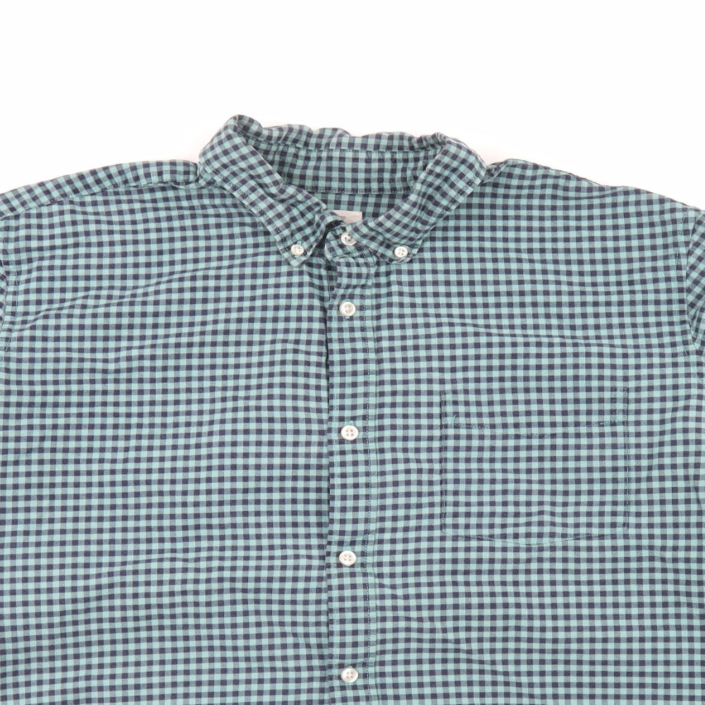 Gap Mens Green Plaid Cotton Button-Up Size XL Collared Button - Pocket Detail