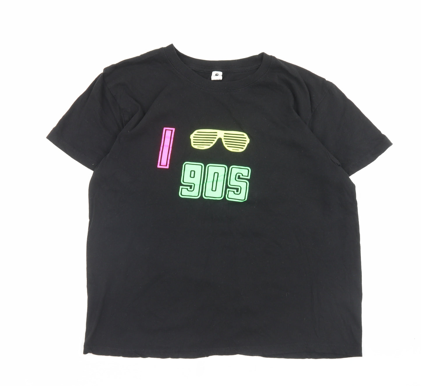 Club Womens Black Cotton Basic T-Shirt Size M Crew Neck - 90s