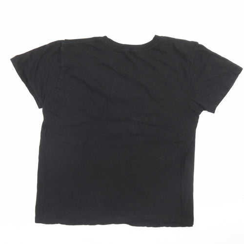 Club Womens Black Cotton Basic T-Shirt Size M Crew Neck - 90s