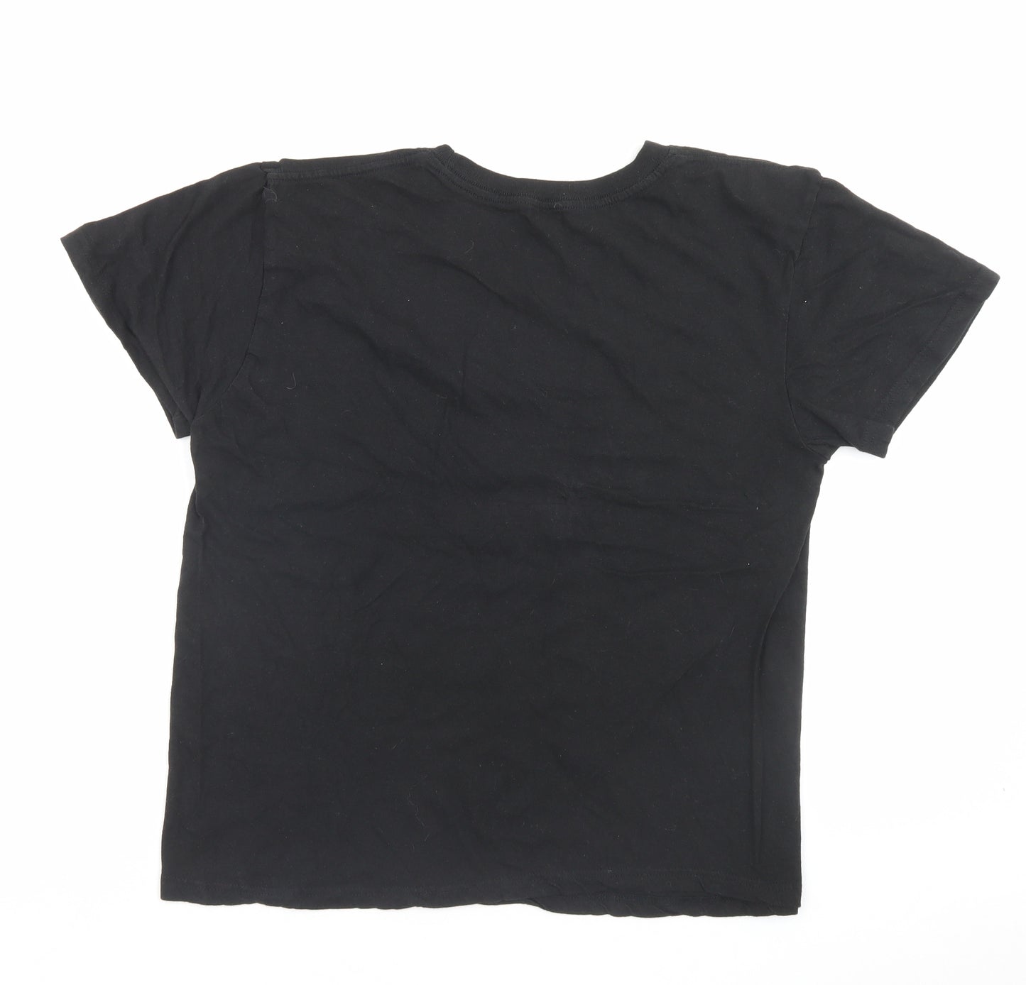 Club Womens Black Cotton Basic T-Shirt Size M Crew Neck - 90s