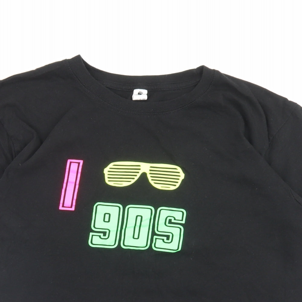 Club Womens Black Cotton Basic T-Shirt Size M Crew Neck - 90s