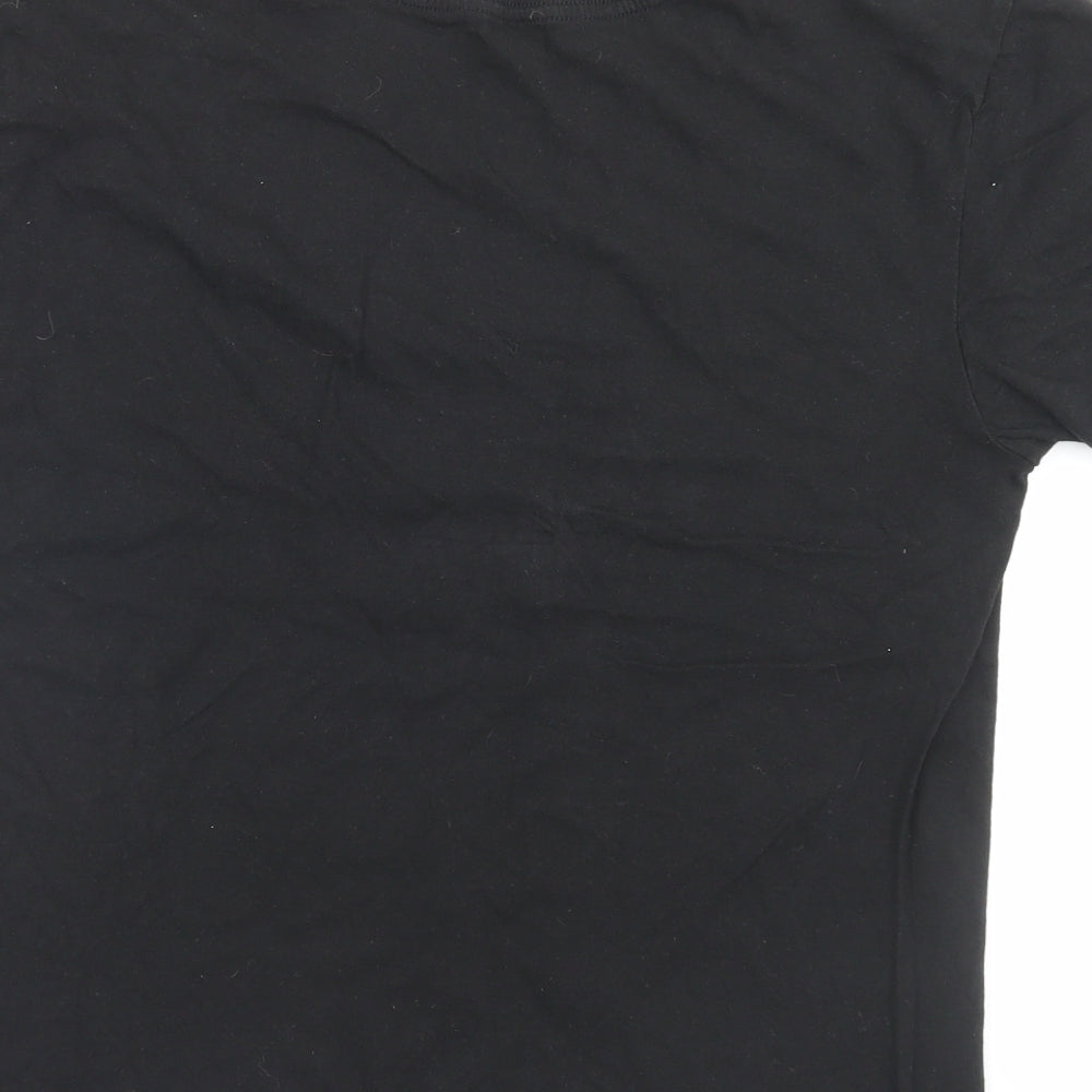 Club Womens Black Cotton Basic T-Shirt Size M Crew Neck - 90s