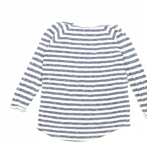 TU Womens Blue Striped Polyester Basic T-Shirt Size 8 Crew Neck