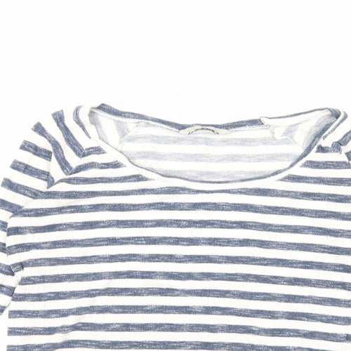 TU Womens Blue Striped Polyester Basic T-Shirt Size 8 Crew Neck