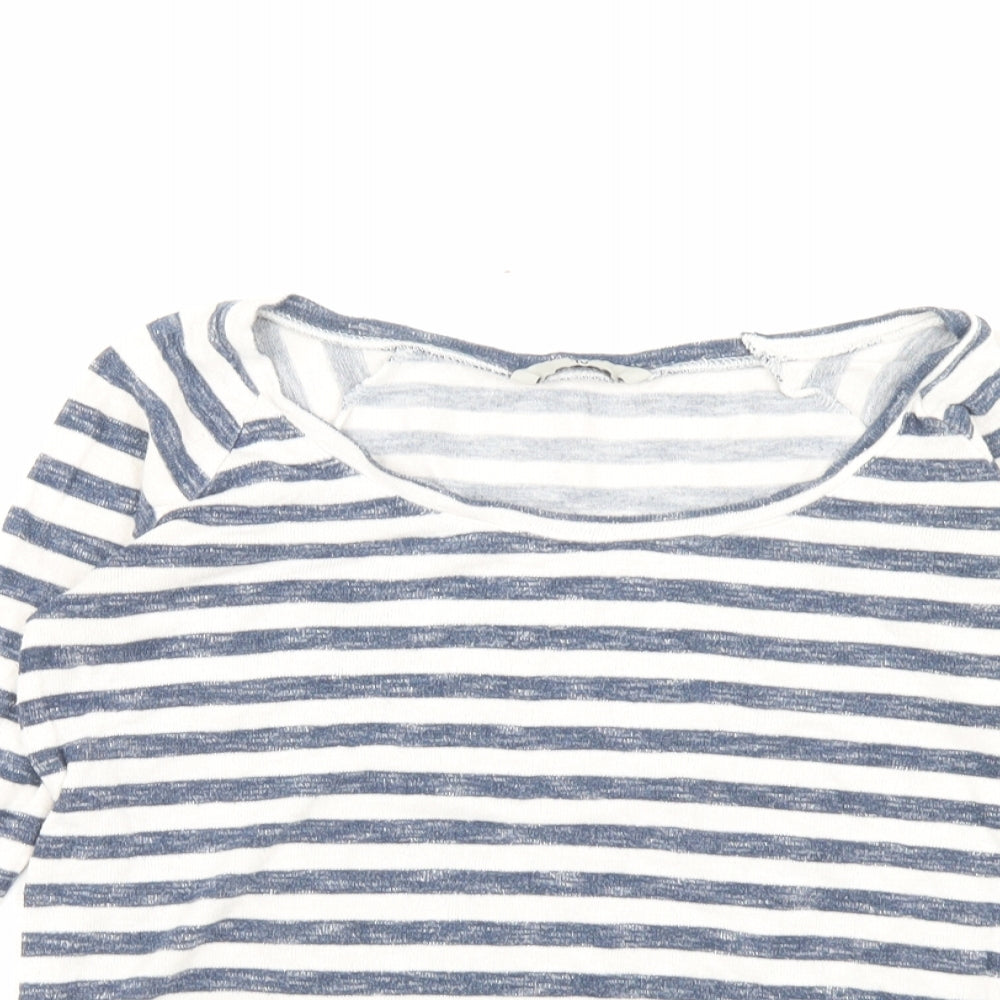 TU Womens Blue Striped Polyester Basic T-Shirt Size 8 Crew Neck