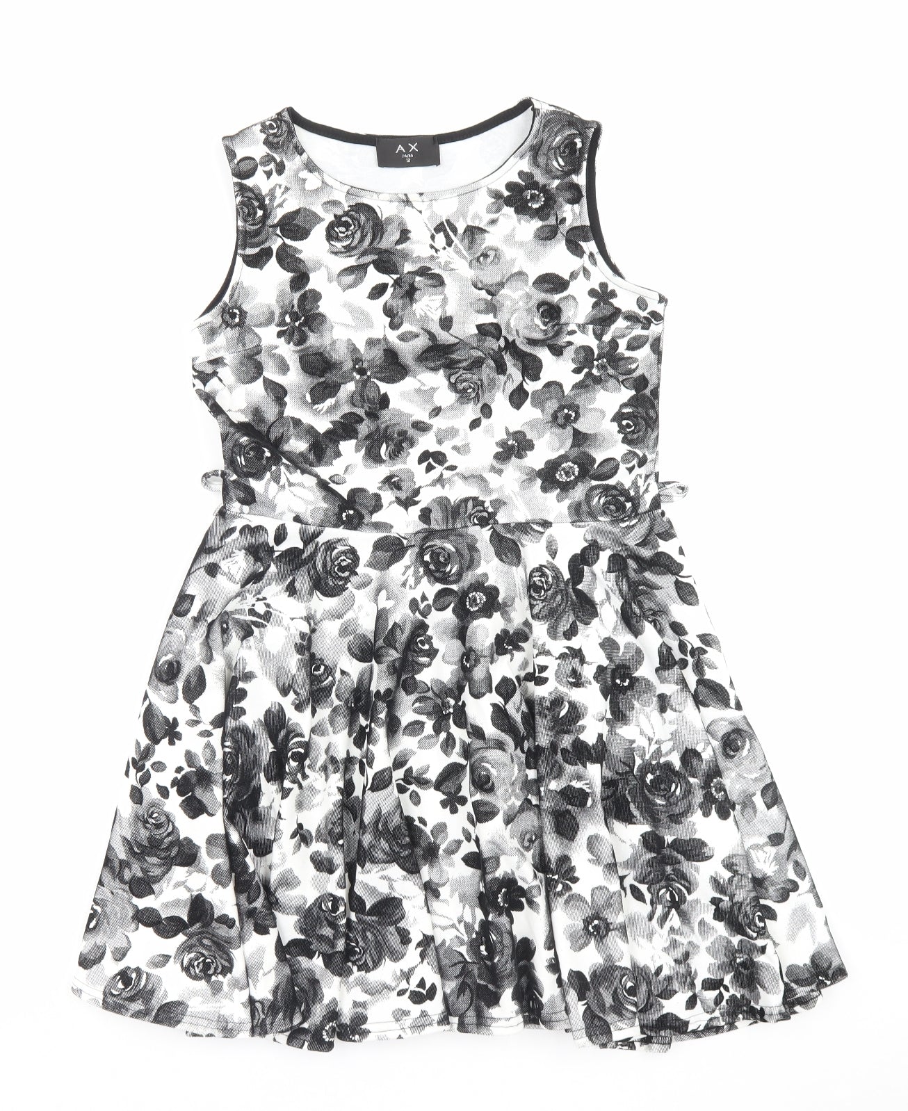 AX Paris Womens Black Floral Polyester Fit & Flare Size 12 Boat Neck Pullover