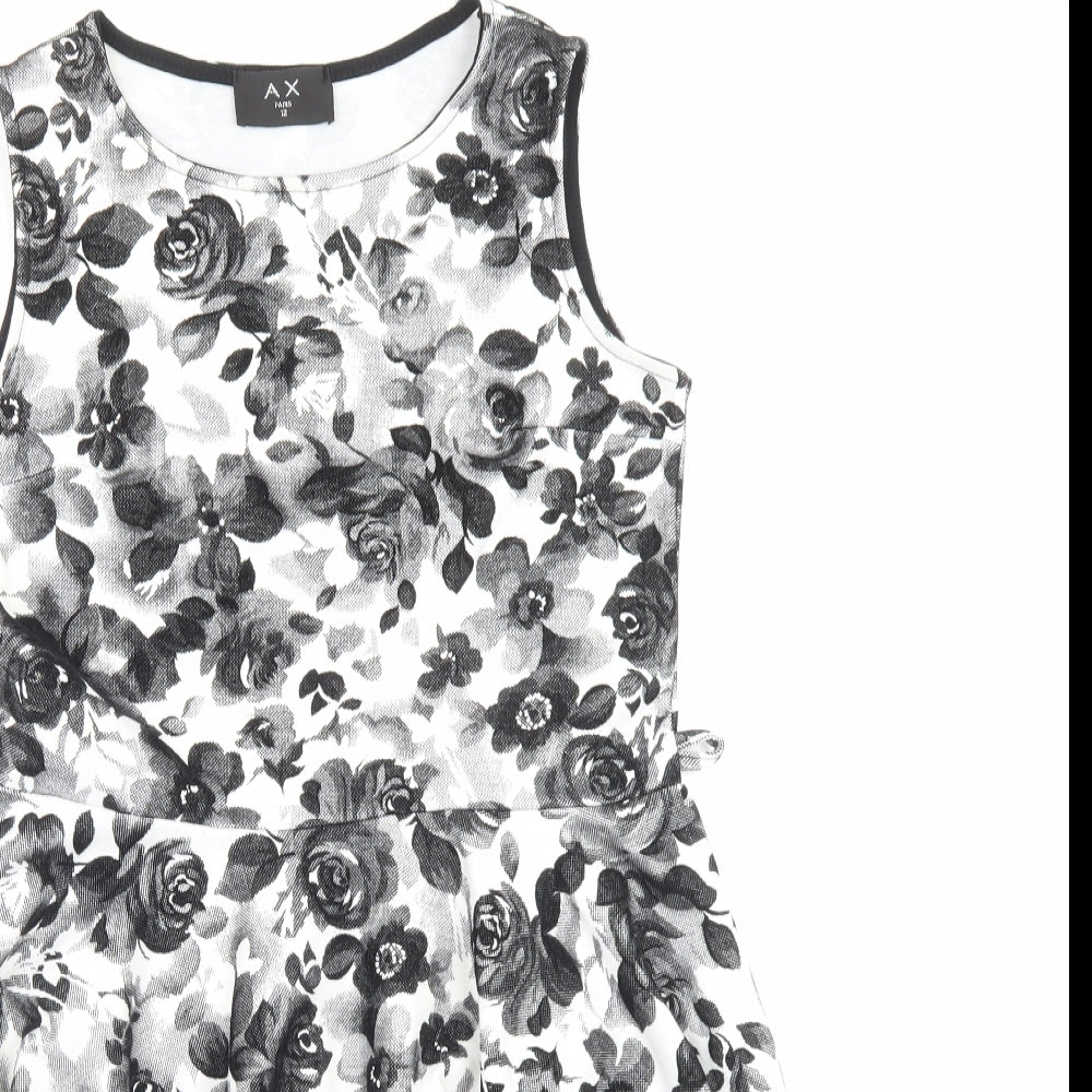 AX Paris Womens Black Floral Polyester Fit & Flare Size 12 Boat Neck Pullover