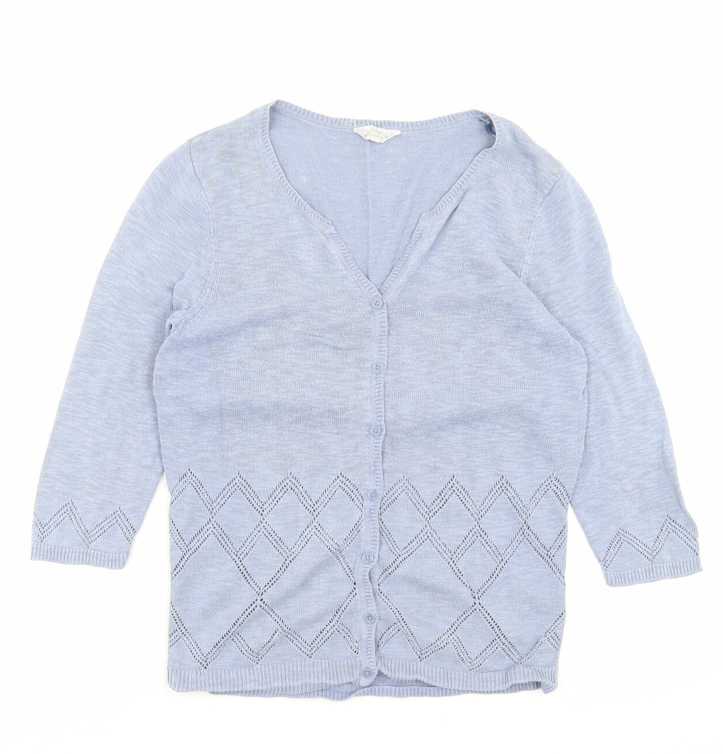 Matalan Womens Blue V-Neck Cotton Cardigan Jumper Size 12
