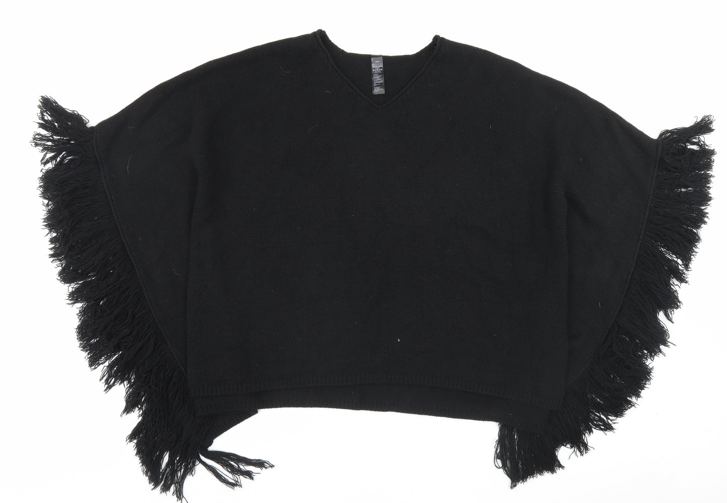 Accessorize Womens Black V-Neck Acrylic Cape Jumper One Size