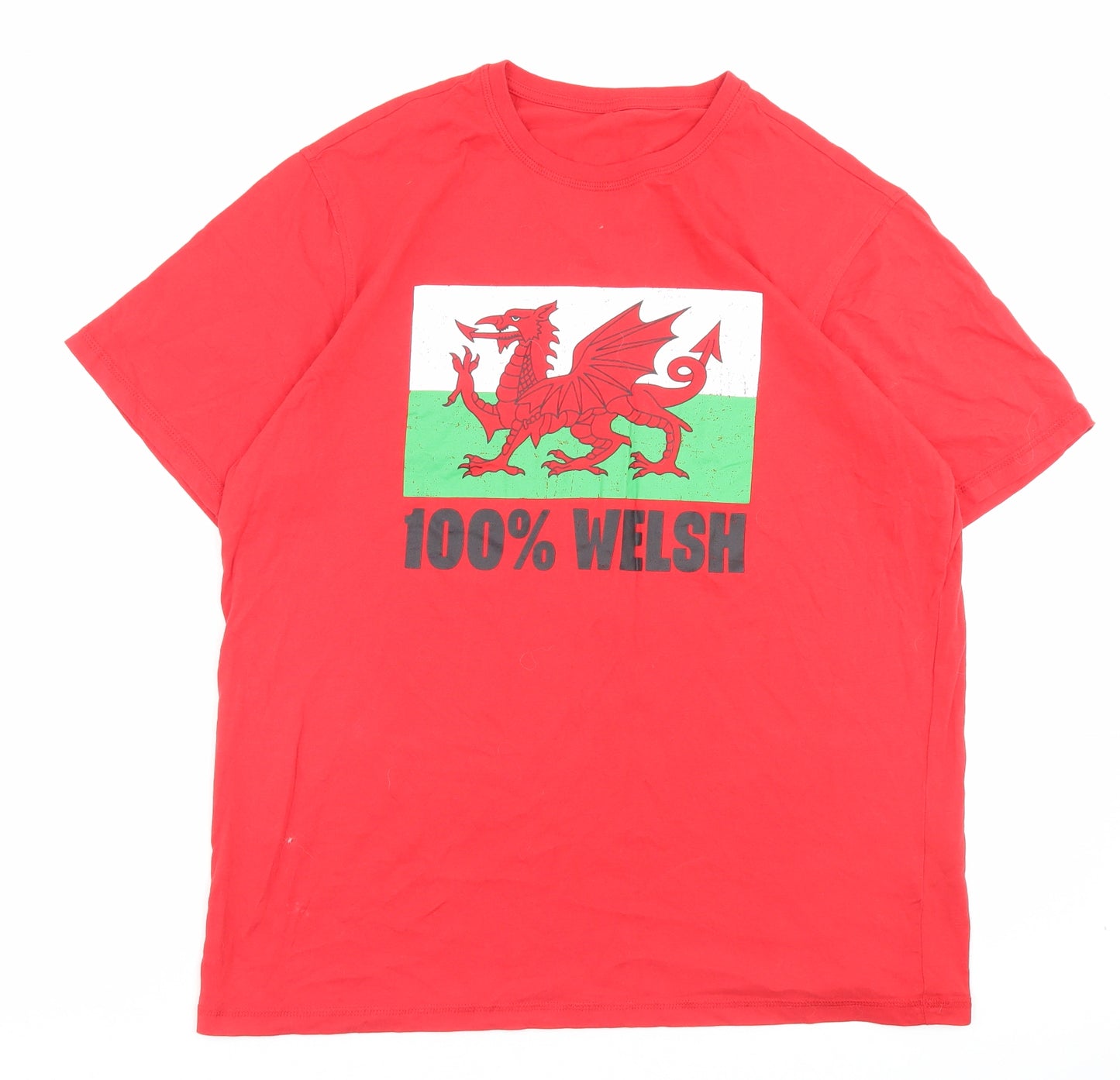 George Mens Red Cotton T-Shirt Size L Crew Neck - 100% Welsh