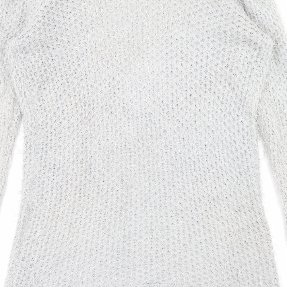 F&F Womens Grey V-Neck Acrylic Cardigan Jumper Size 12