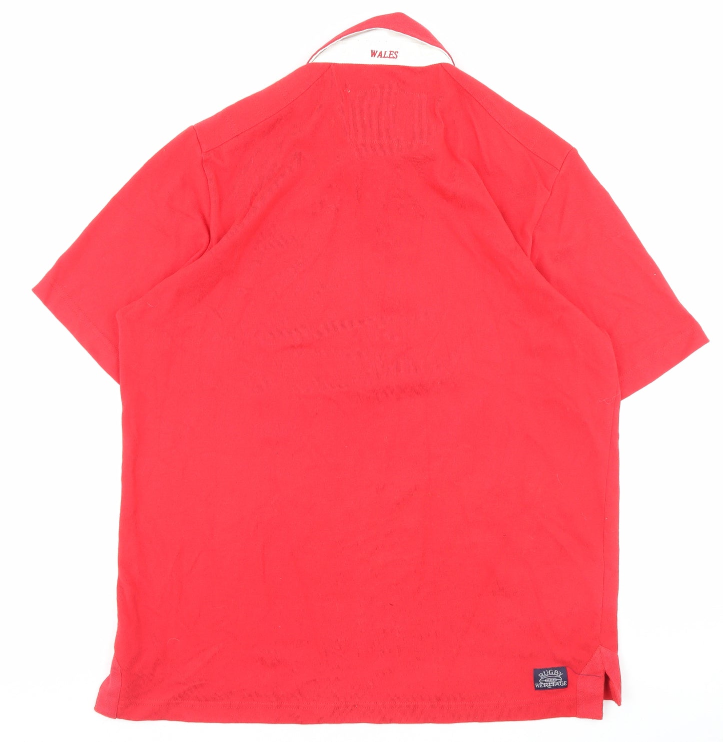 Rugby Heritage Mens Red Cotton Polo Size XL Collared Button - Wales