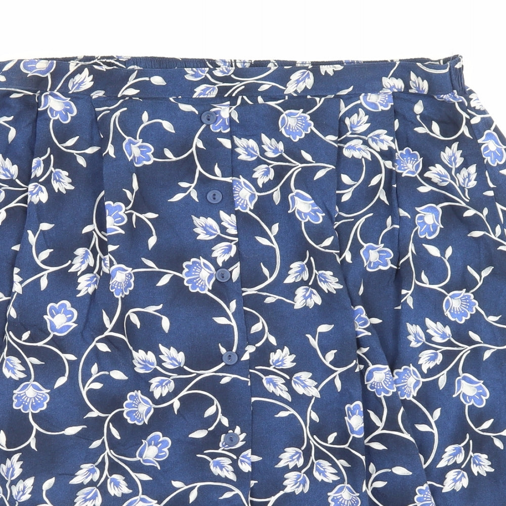 Marks and Spencer Womens Blue Floral Polyester A-Line Skirt Size 20