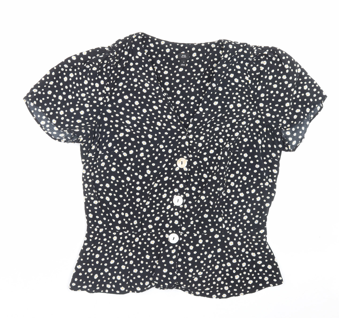 River Island Womens Black Floral Polyester Basic Blouse Size 18 V-Neck