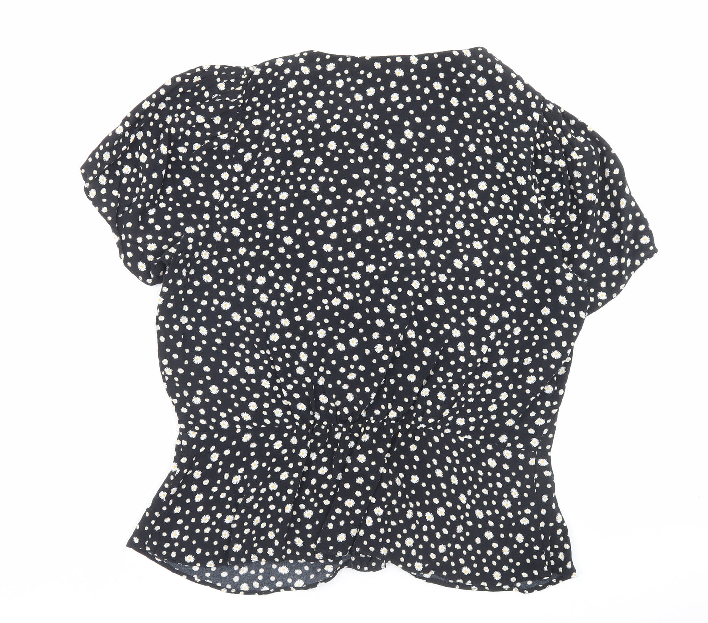 River Island Womens Black Floral Polyester Basic Blouse Size 18 V-Neck