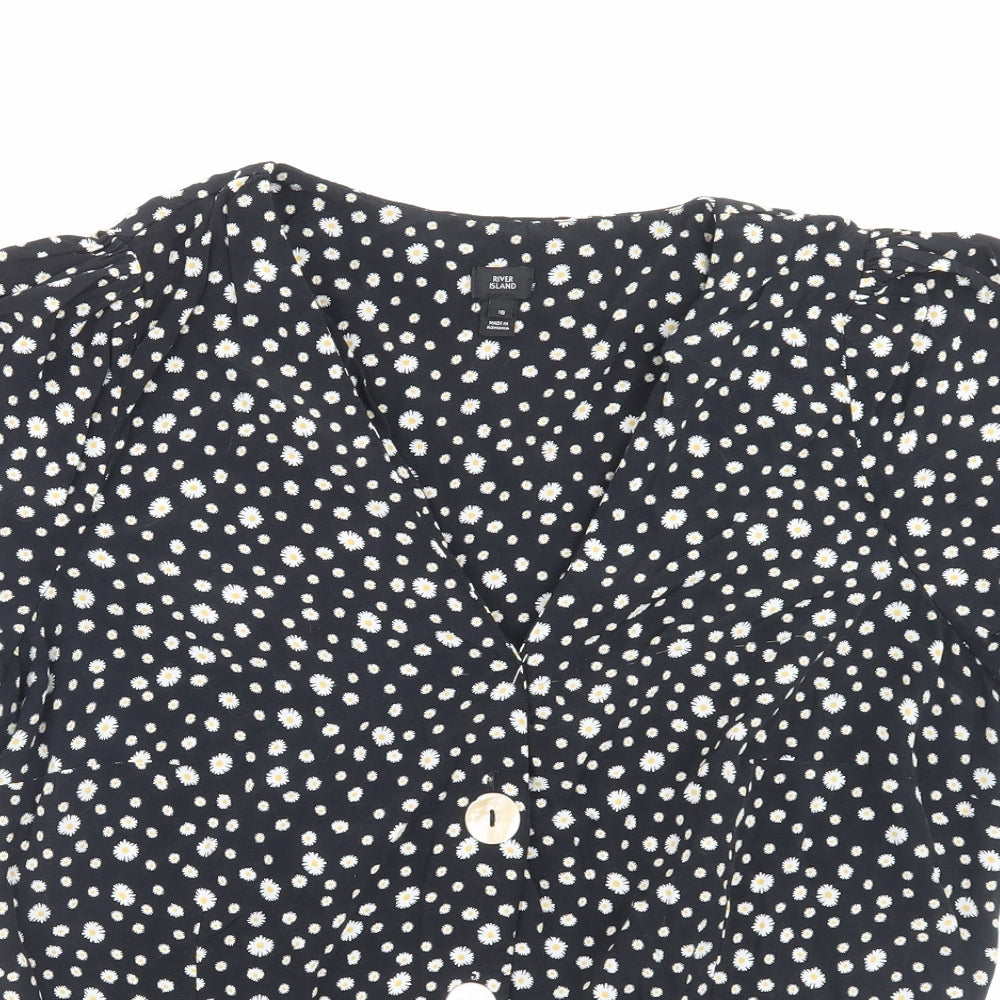 River Island Womens Black Floral Polyester Basic Blouse Size 18 V-Neck
