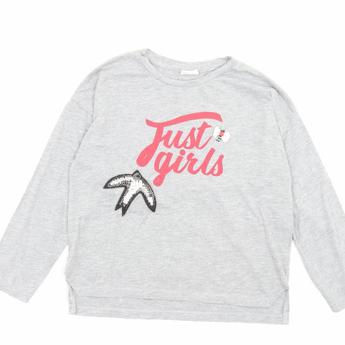 Zara Girls Grey Polyester Basic Casual Size 8 Years Crew Neck Pullover - Just Girls