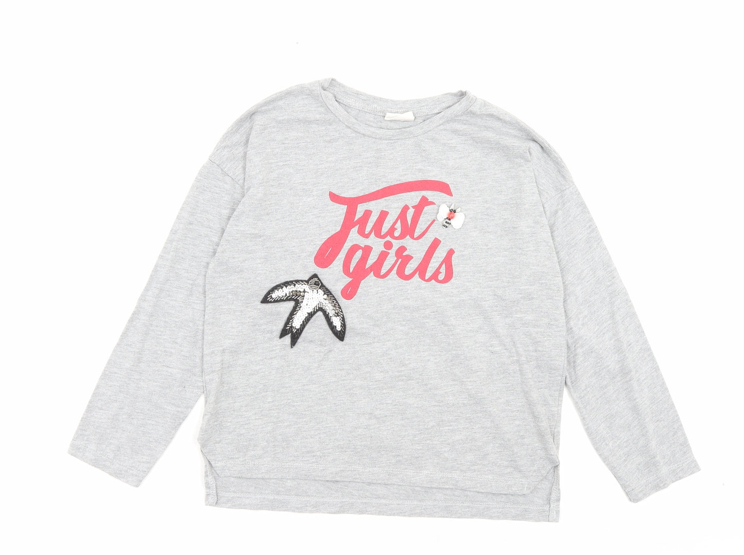 Zara Girls Grey Polyester Basic Casual Size 8 Years Crew Neck Pullover - Just Girls