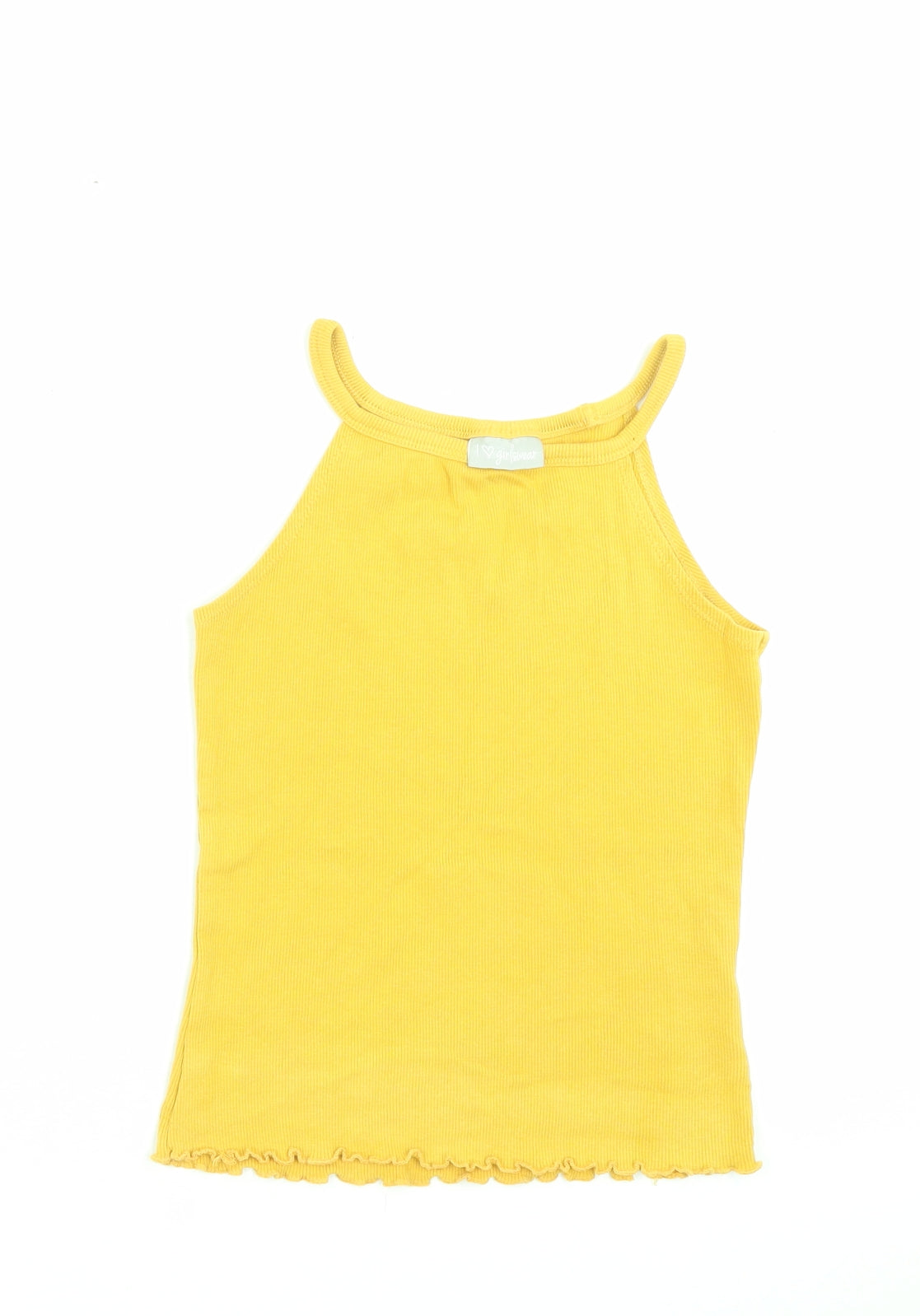 Matalan Girls Yellow Cotton Basic Tank Size 9 Years Halter Pullover - Lettuce Edging