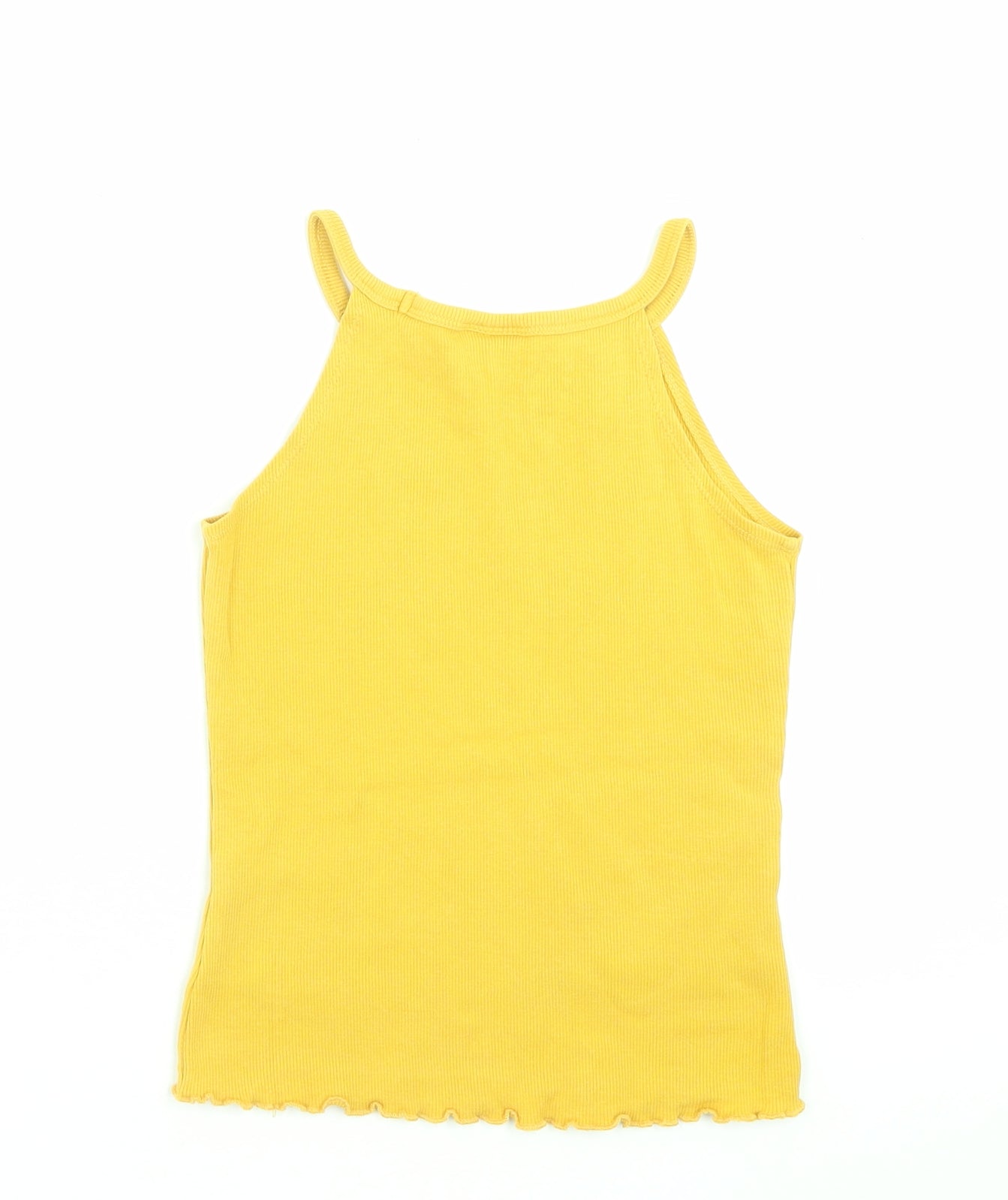 Matalan Girls Yellow Cotton Basic Tank Size 9 Years Halter Pullover - Lettuce Edging