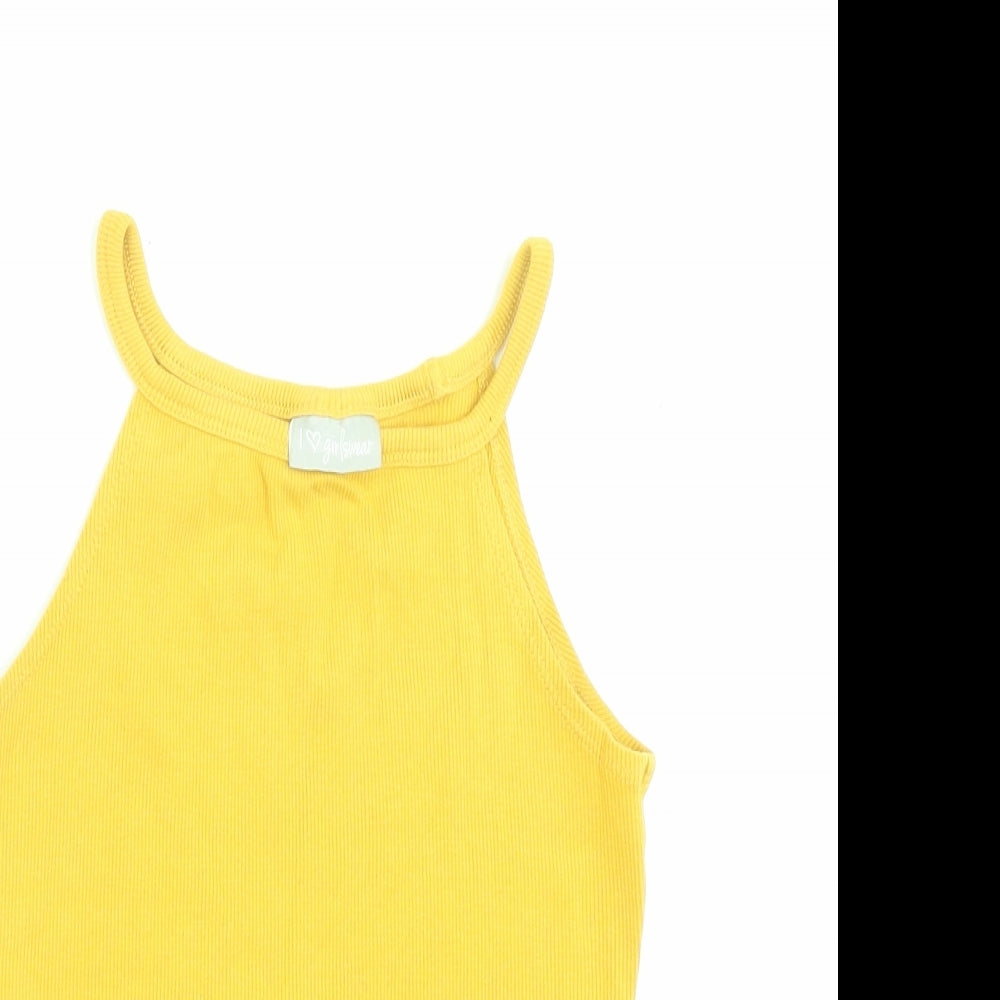 Matalan Girls Yellow Cotton Basic Tank Size 9 Years Halter Pullover - Lettuce Edging